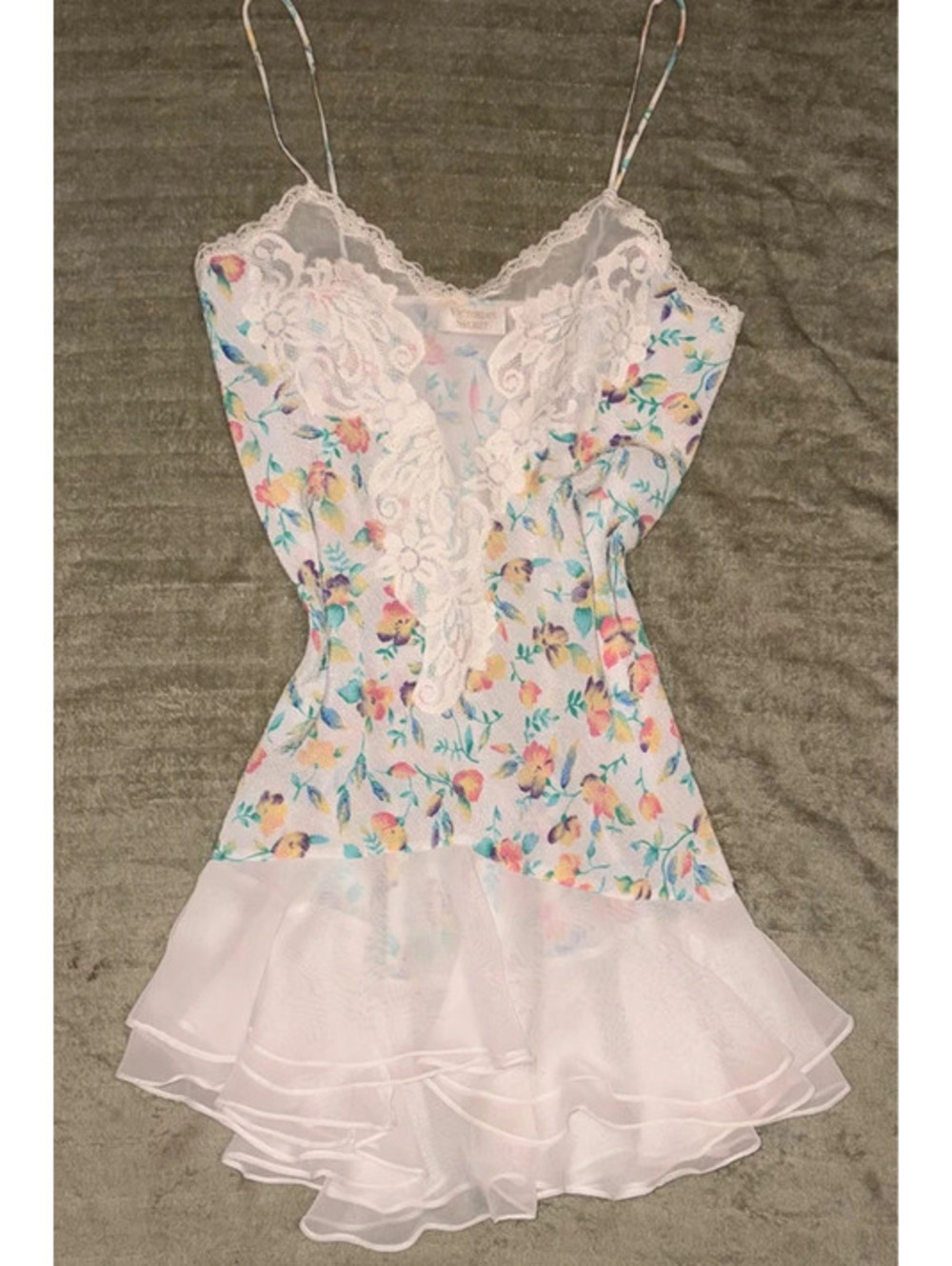 Victoria’s Secret Gold Label Floral with lace neckline and ruffled bottom slip